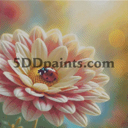 5DDPaints.com Art & Craft Kits Ladybug on Dahlia Bloom Diamond Painting (19.7x19.7 inches or 50x50cm)