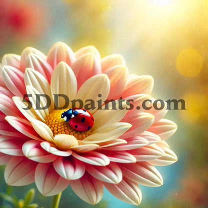 5DDPaints.com Art & Craft Kits Ladybug on Dahlia Bloom Diamond Painting (19.7x19.7 inches or 50x50cm)