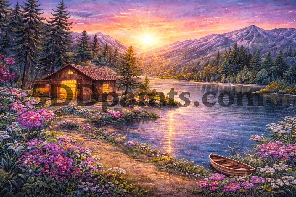 5DDPaints.com home decor Lakeside Sunrise Serenity Diamond Painting Kit