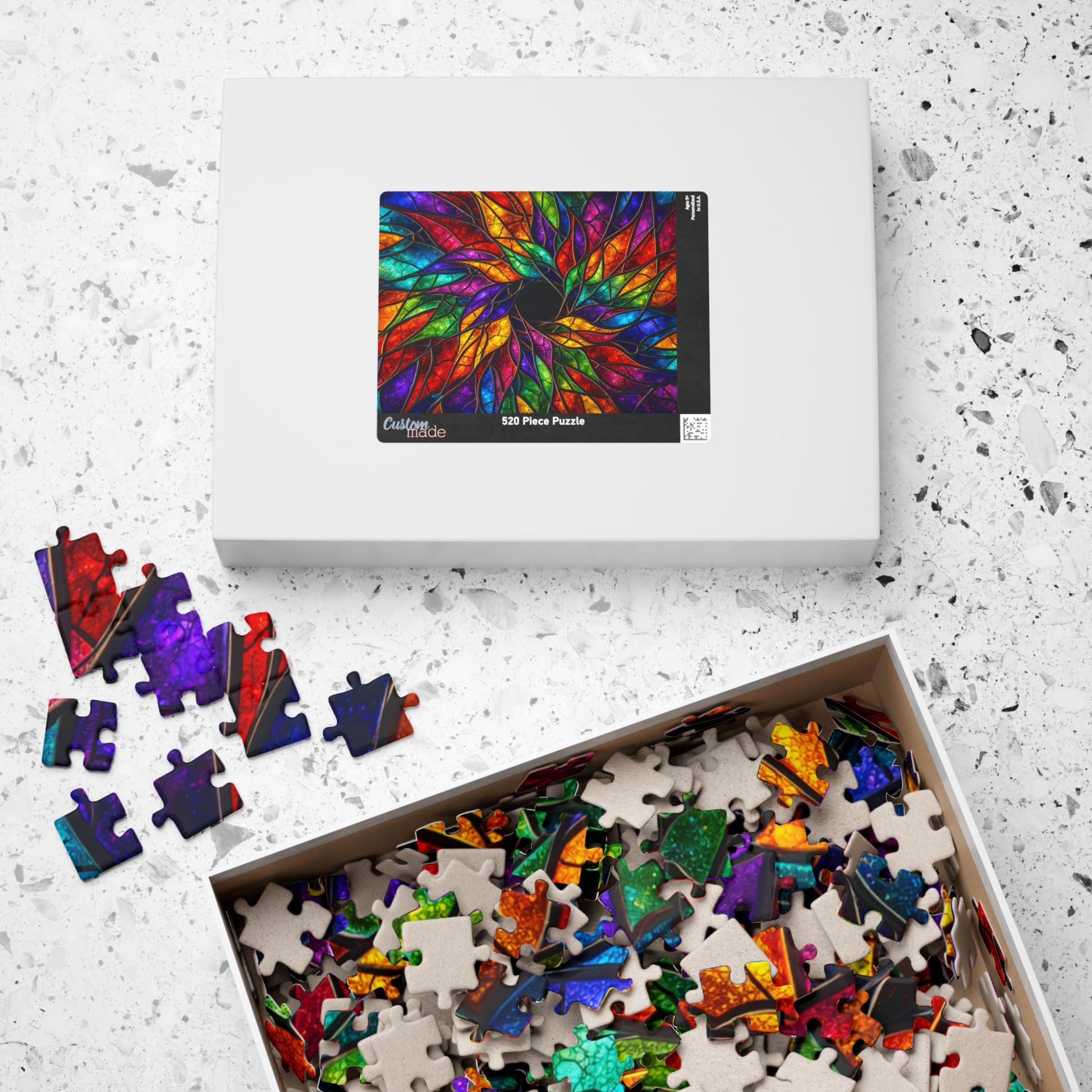 Printify Puzzle Luminous Stained Glass Floral Jigsaw Puzzle | 520 or 1014 Pieces