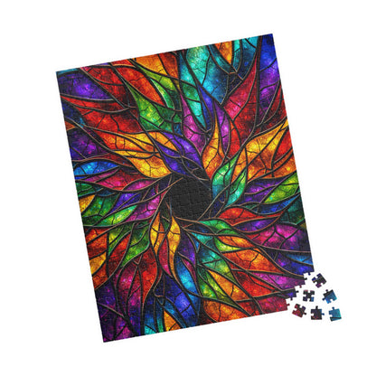 Printify Puzzle Luminous Stained Glass Floral Jigsaw Puzzle | 520 or 1014 Pieces