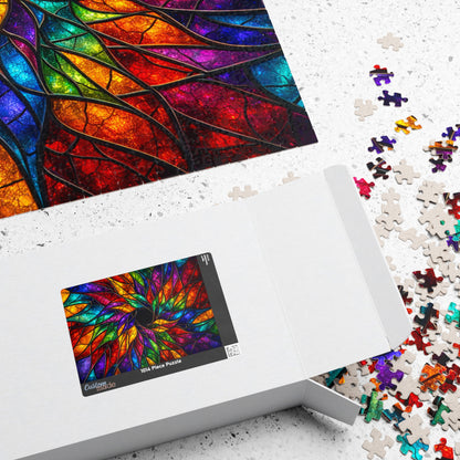 Printify Puzzle Luminous Stained Glass Floral Jigsaw Puzzle | 520 or 1014 Pieces