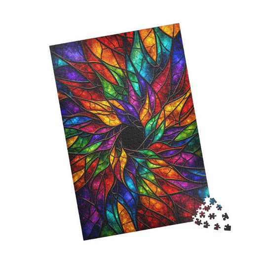 Printify Puzzle Luminous Stained Glass Floral Jigsaw Puzzle | 520 or 1014 Pieces