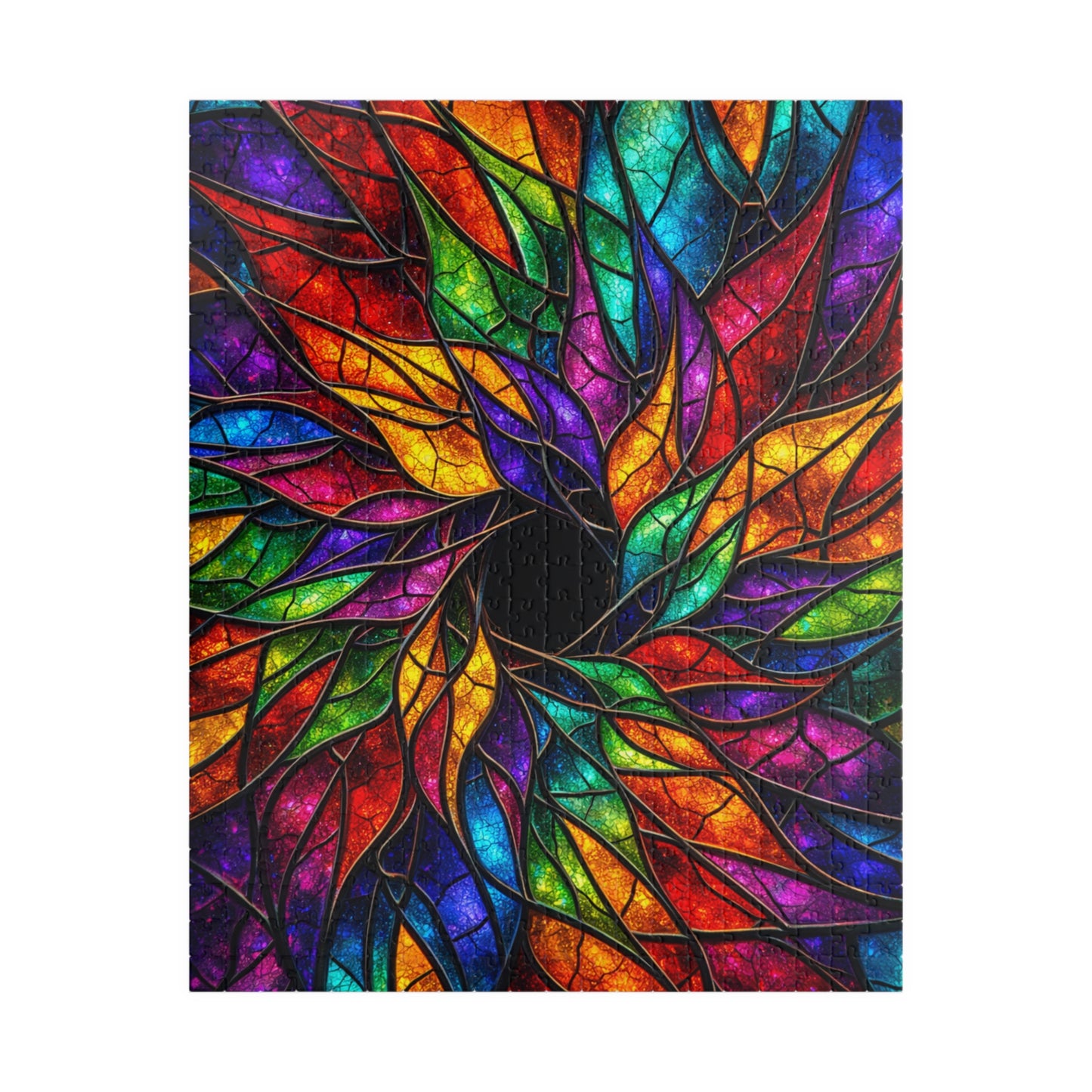 Printify Puzzle 520 pcs (Vertical) Luminous Stained Glass Floral Jigsaw Puzzle | 520 or 1014 Pieces