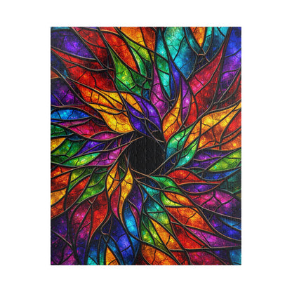 Printify Puzzle 520 pcs (Vertical) Luminous Stained Glass Floral Jigsaw Puzzle | 520 or 1014 Pieces