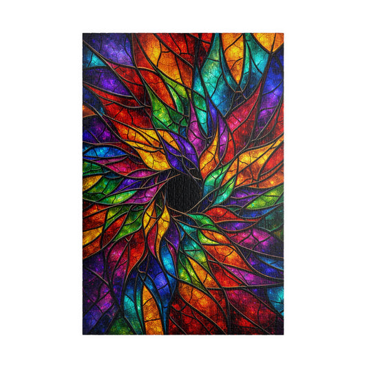 Printify Puzzle 1014 pcs (Vertical) Luminous Stained Glass Floral Jigsaw Puzzle | 520 or 1014 Pieces