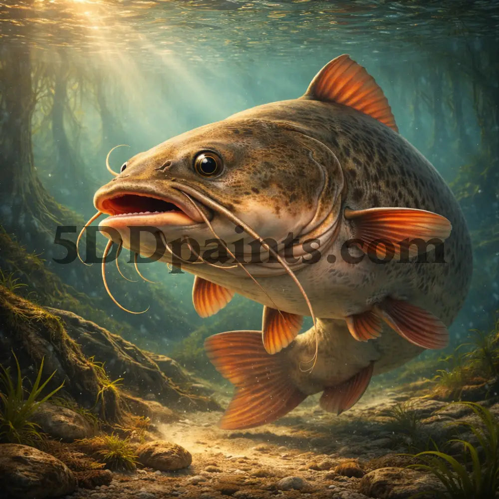 5DDPaints.com arts and crafts kit Majestic Catfish Underwater Diamond Painting Kit
