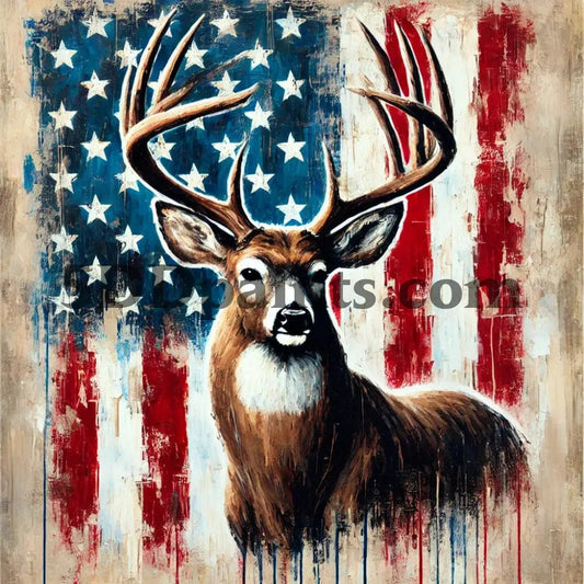 5DDPaints.com arts and crafts kit Majestic Deer with American Flag Diamond Painting Kit