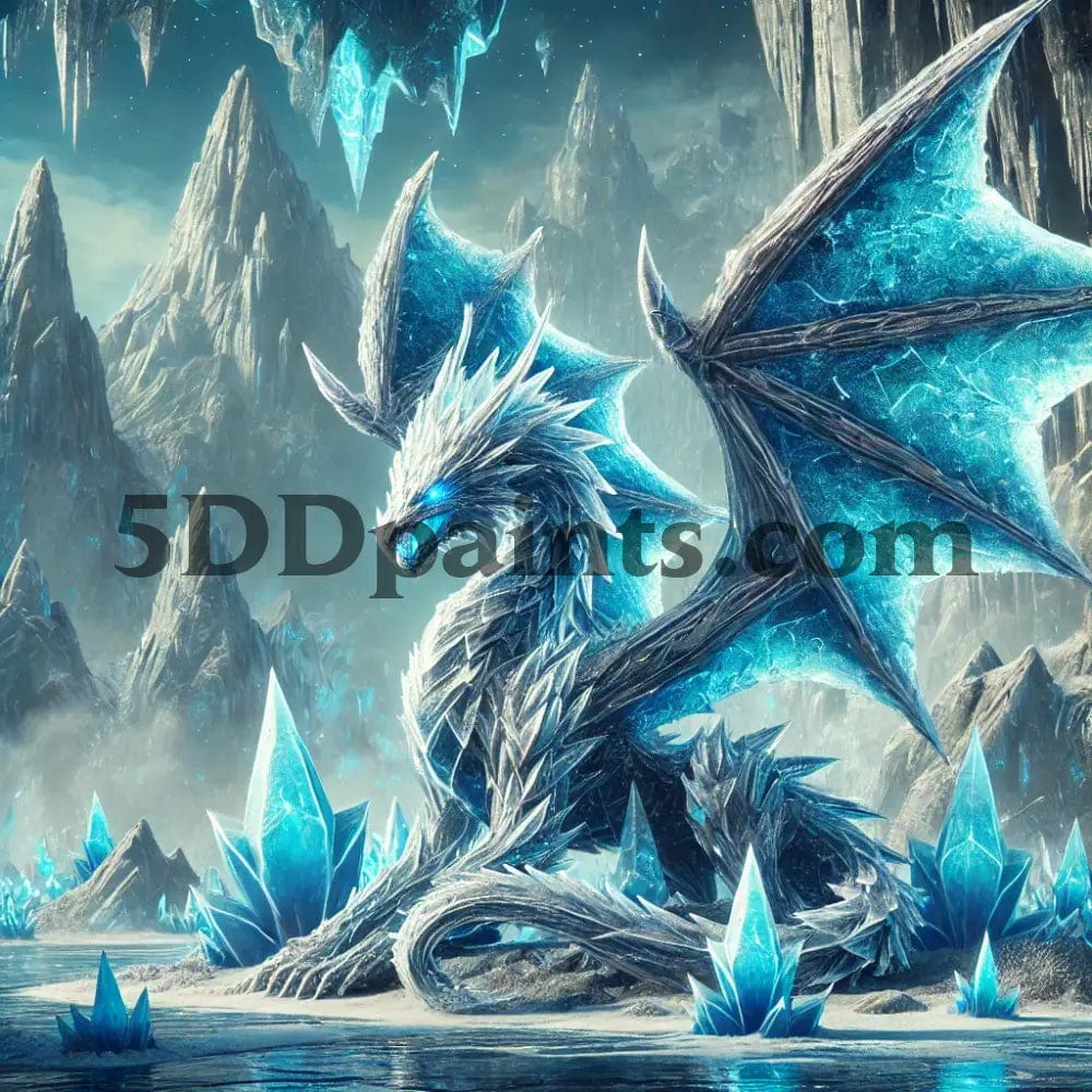 5DDPaints.com arts and crafts kit Majestic Ice Dragon in a Frozen Kingdom Diamond Painting Kit