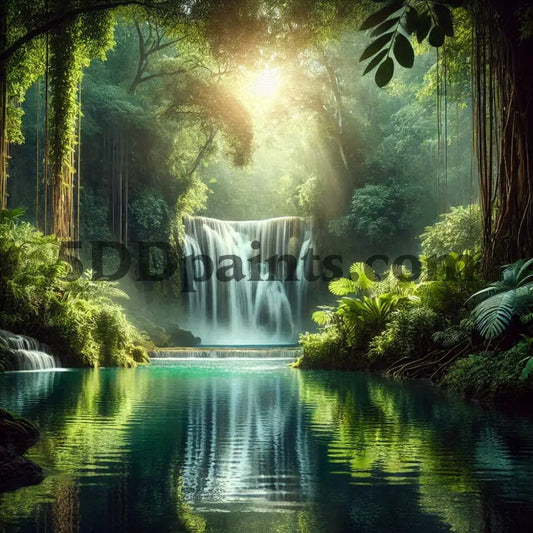 5DDPaints.com arts and crafts kit Majestic Jungle Waterfall Diamond Painting Kit