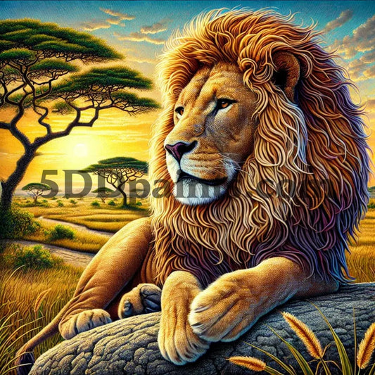 5DDPaints.com arts and crafts kit Majestic Lion in the Savannah 5D Diamond Painting Kit