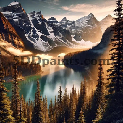 5DDPaints.com arts and crafts kit Majestic Mountain Lake Diamond Painting Kit