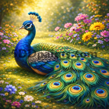 5DDPaints.com arts and crafts kit Majestic Peacock Garden Diamond Painting Kit – Serene Floral Wildlife Scene