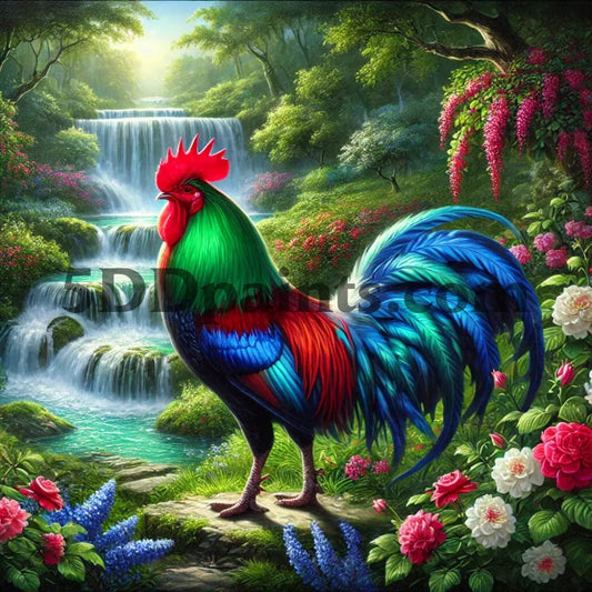 5DDPaints.com arts and crafts kit Majestic Rooster by Waterfall Diamond Painting Kit