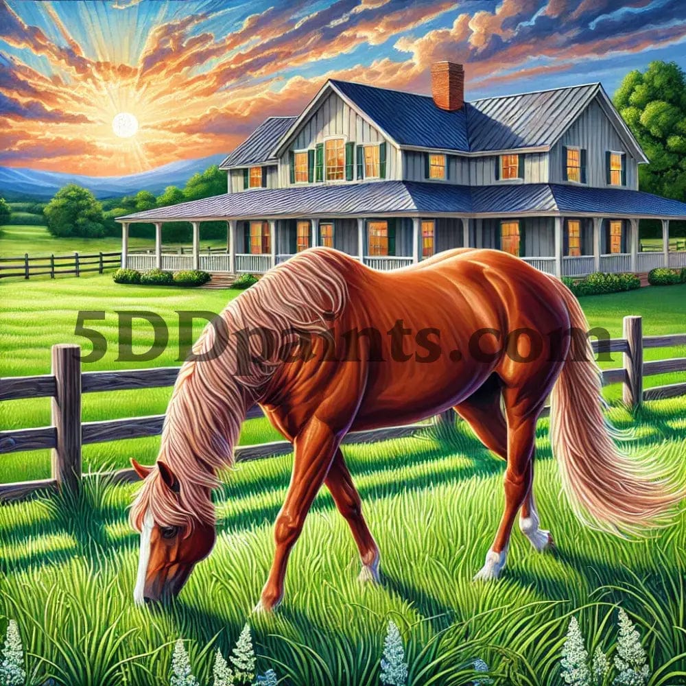 5DDPaints.com arts and crafts kit Majestic Southern Ranch Horse Diamond Painting Kit