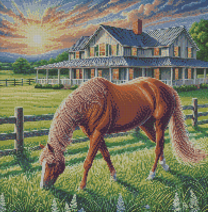 5DDPaints.com arts and crafts kit Majestic Southern Ranch Horse Diamond Painting Kit