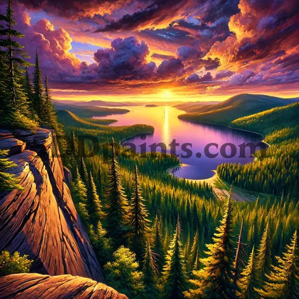 5DDPaints.com arts and crafts kit Majestic Sunset Over the Valley Diamond Painting Kit