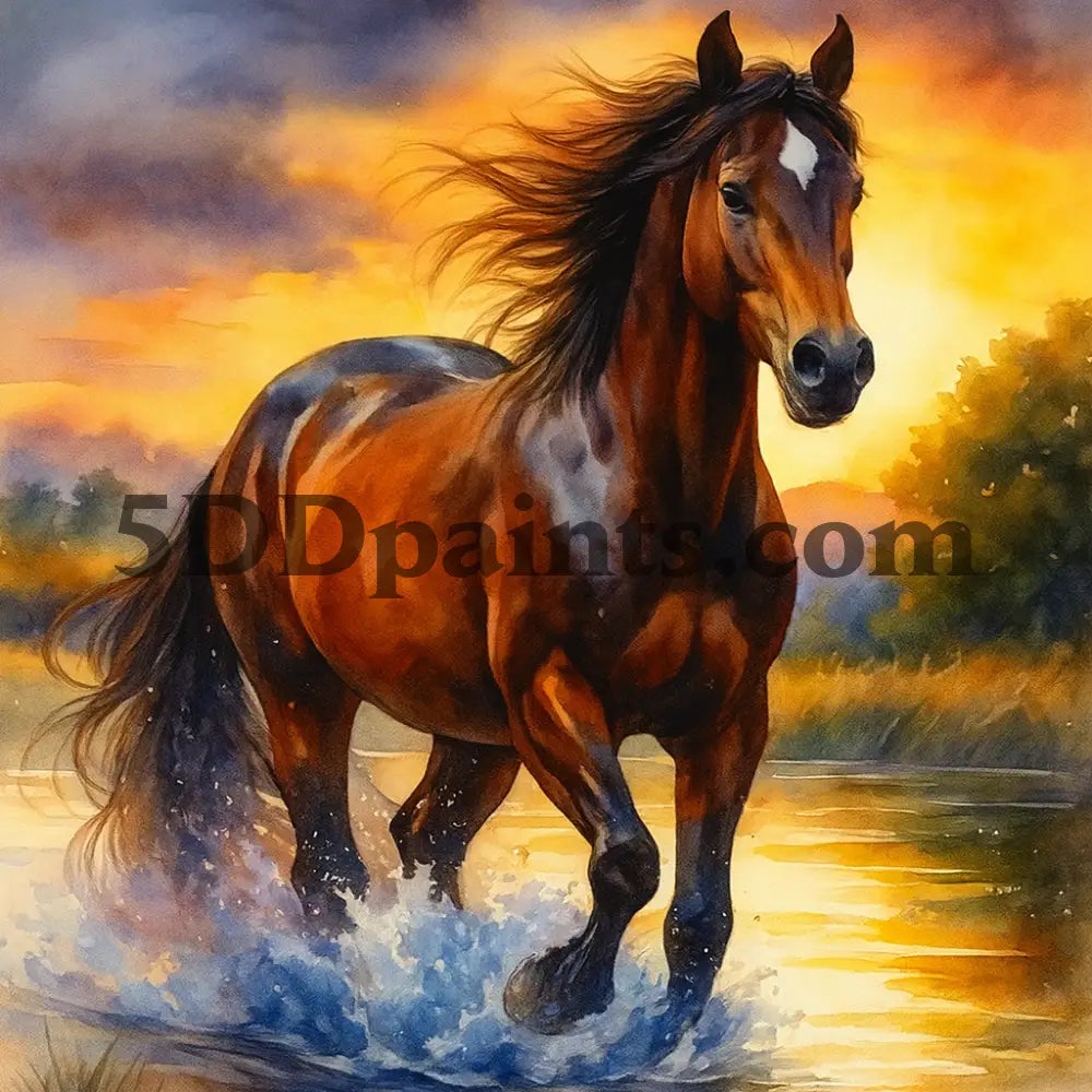 5DDPaints.com arts and crafts kit Majestic Sunset Stallion Diamond Painting Kit