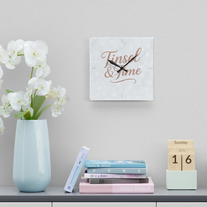 Printify Home Decor 10.75'' × 10.75'' (Square) Marble Tinsel & Time Wall Clock - Elegant Home Decor for Holiday Celebrations