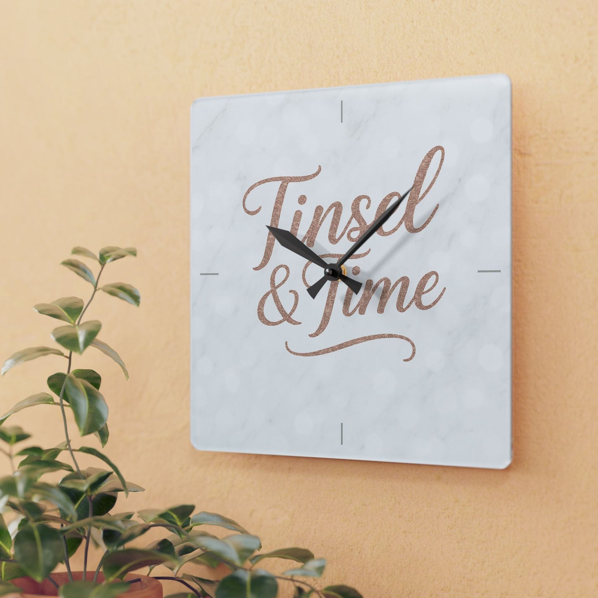 Printify Home Decor 10.75'' × 10.75'' (Square) Marble Tinsel & Time Wall Clock - Elegant Home Decor for Holiday Celebrations