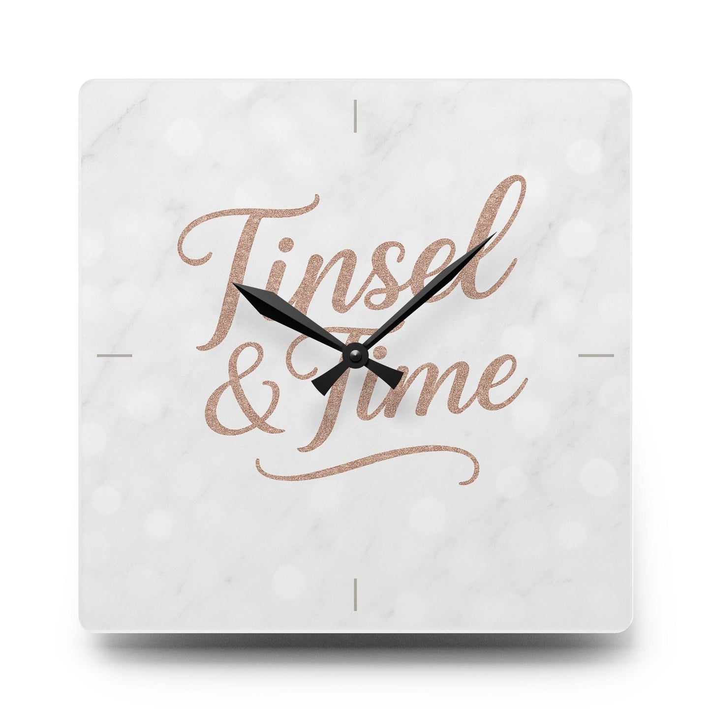 Printify Home Decor 10.75'' × 10.75'' (Square) Marble Tinsel & Time Wall Clock - Elegant Home Decor for Holiday Celebrations