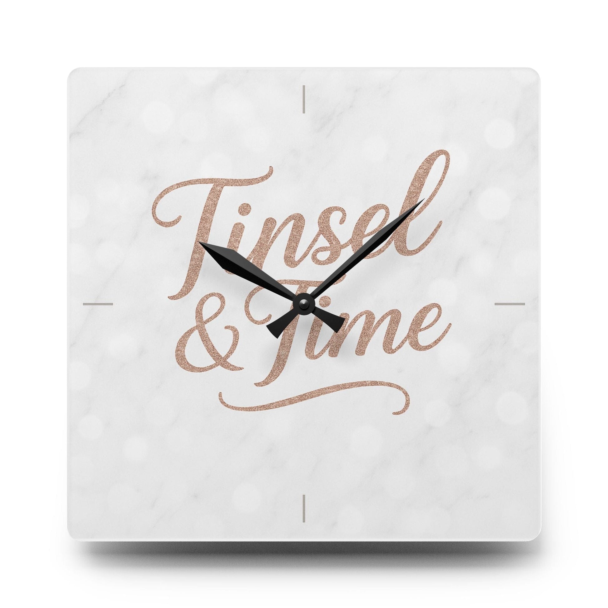 Printify Home Decor 10.75'' × 10.75'' (Square) Marble Tinsel & Time Wall Clock - Elegant Home Decor for Holiday Celebrations