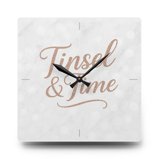Printify Home Decor 10.75'' × 10.75'' (Square) Marble Tinsel & Time Wall Clock - Elegant Home Decor for Holiday Celebrations