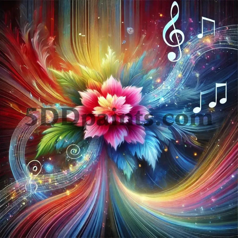 5DDPaints.com arts and crafts kit Melodic Bloom – Musical Abstract Floral Diamond Painting Kit