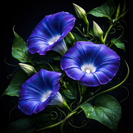 5DDPaints.com arts and crafts kit Midnight Morning Glories Diamond Painting Kit (Optional AB Drills)