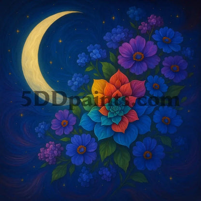 5DDPaints.com arts and crafts kit "Moonlit Garden Bloom" Diamond Painting Kit