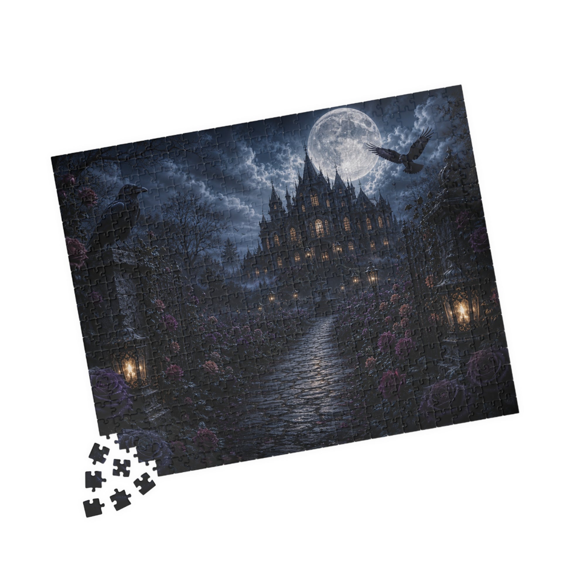 Printify Puzzle Moonlit Gothic Mansion Jigsaw Puzzle | 520 or 1014 Pieces
