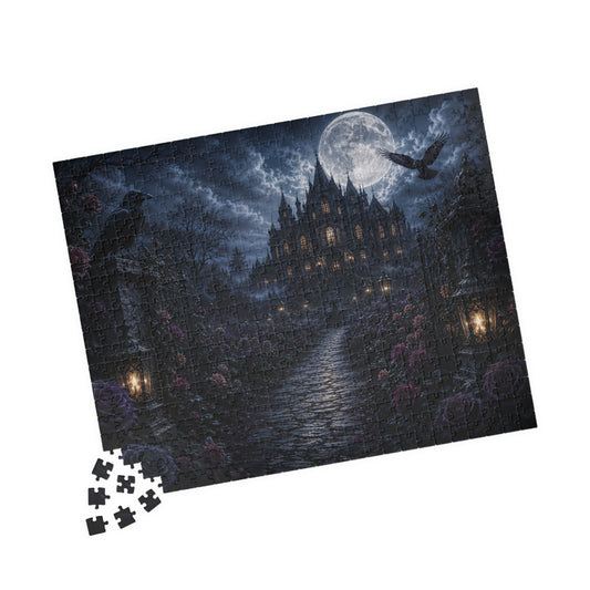 Printify Puzzle Moonlit Gothic Mansion Jigsaw Puzzle | 520 or 1014 Pieces