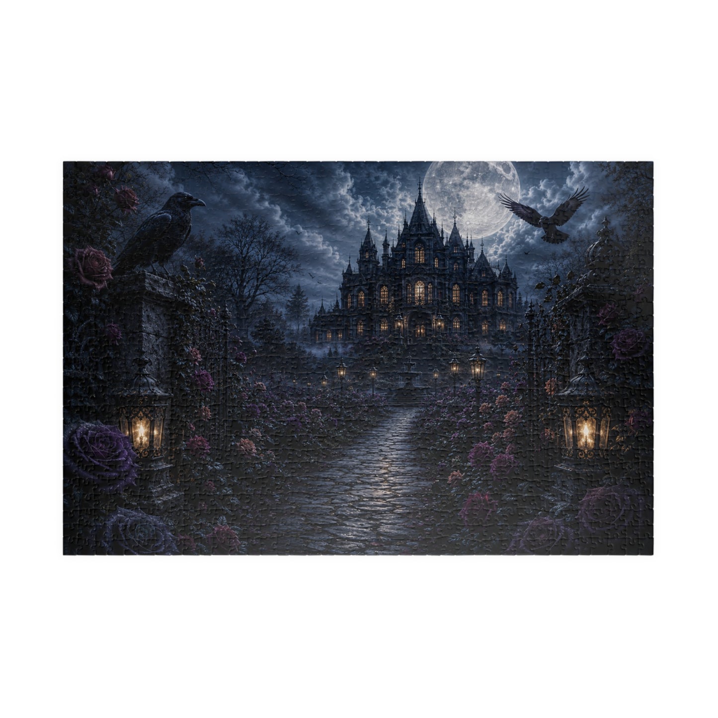 Printify Puzzle 1014 pcs (Horizontal) Moonlit Gothic Mansion Jigsaw Puzzle | 520 or 1014 Pieces