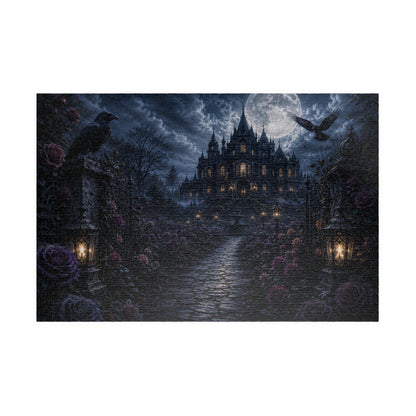 Printify Puzzle 1014 pcs (Horizontal) Moonlit Gothic Mansion Jigsaw Puzzle | 520 or 1014 Pieces