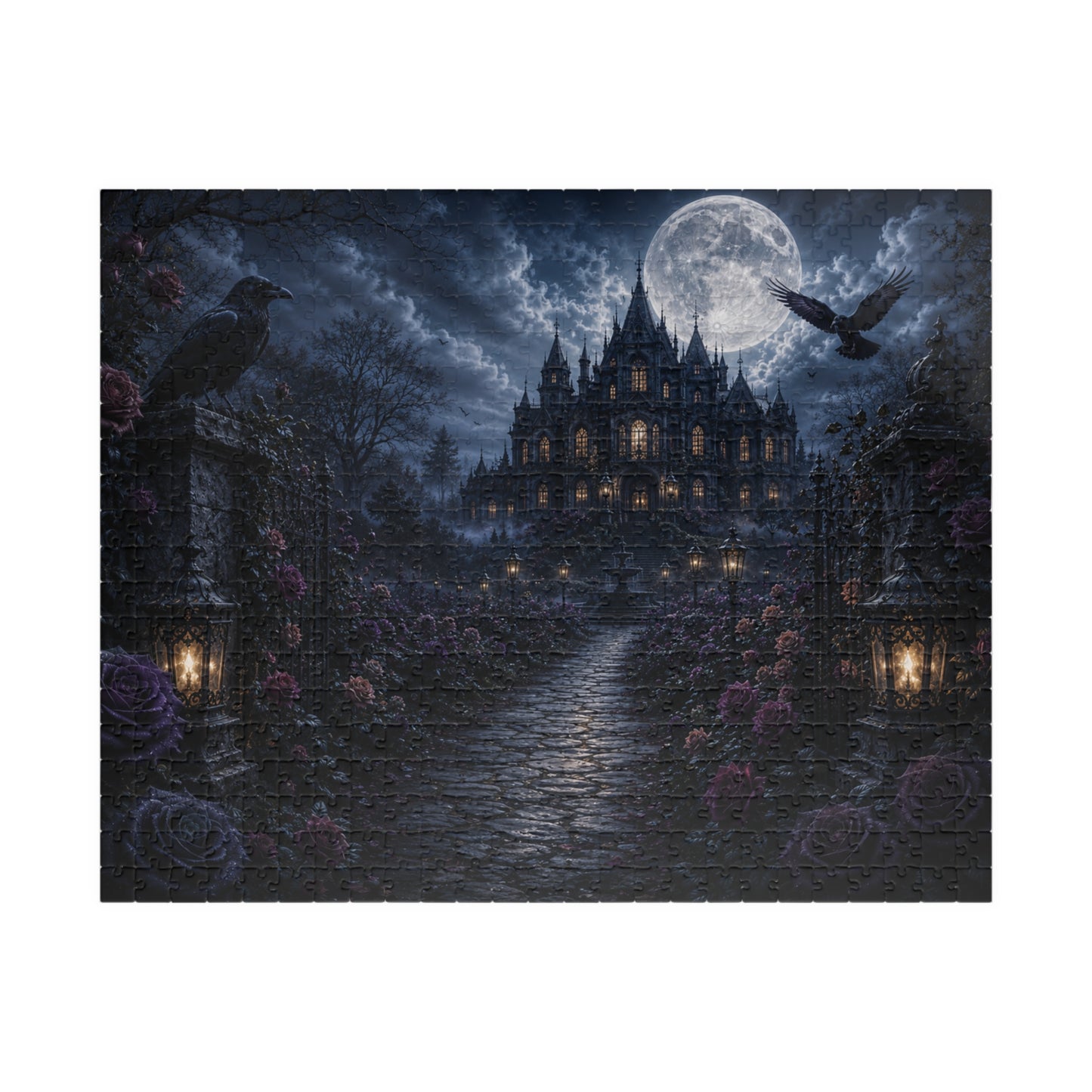 Printify Puzzle 520 pcs (Horizontal) Moonlit Gothic Mansion Jigsaw Puzzle | 520 or 1014 Pieces