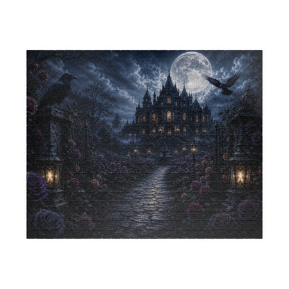 Printify Puzzle 520 pcs (Horizontal) Moonlit Gothic Mansion Jigsaw Puzzle | 520 or 1014 Pieces