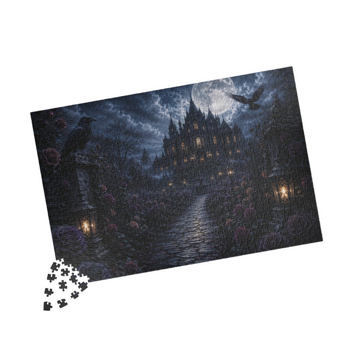 Printify Puzzle Moonlit Gothic Mansion Jigsaw Puzzle | 520 or 1014 Pieces