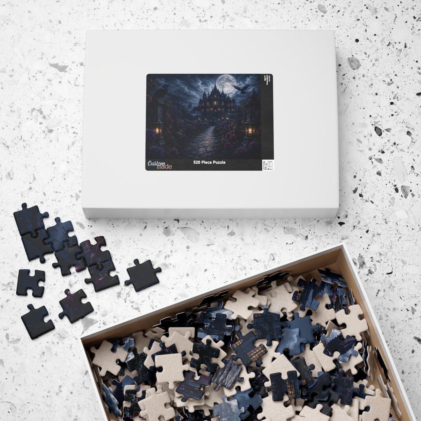 Printify Puzzle Moonlit Gothic Mansion Jigsaw Puzzle | 520 or 1014 Pieces
