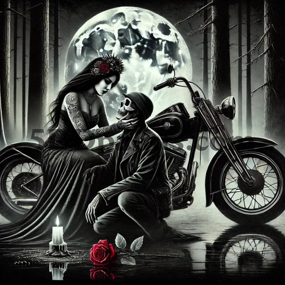 5DDPaints.com arts and crafts kit Moonlit Gothic Romance: Biker's Eternal Love