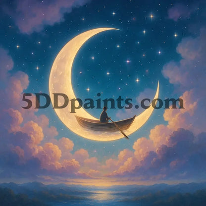 5DDPaints.com arts and crafts kit Moonlit Journey in a Dreamboat Diamond Painting