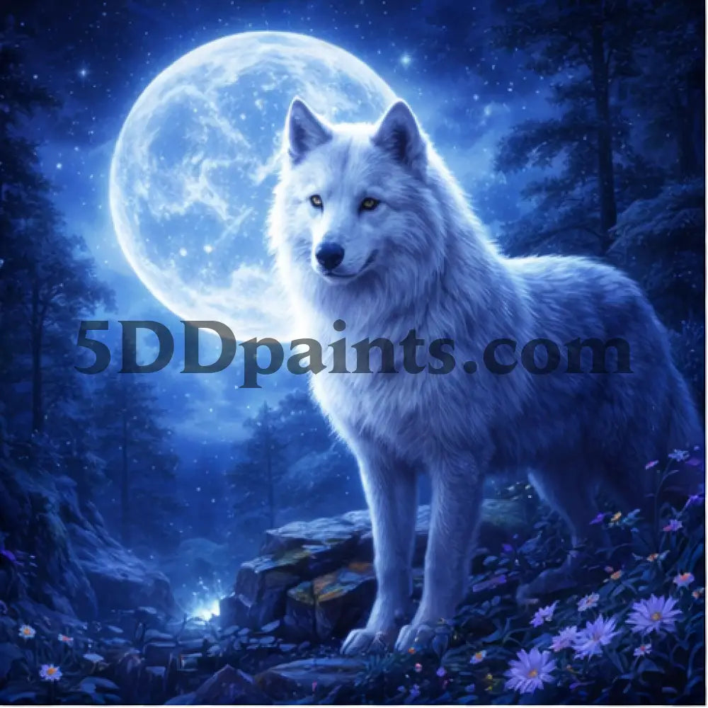 5DDPaints.com Art & Craft Kits Moonlit White Wolf / 20x20cm / Square Moonlit Legends – Enchanted Fantasy Creature Diamond Painting Collection