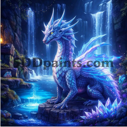 5DDPaints.com Art & Craft Kits Crystal Dragon by a Waterfall / 20x20cm / Square Moonlit Legends – Enchanted Fantasy Creature Diamond Painting Collection