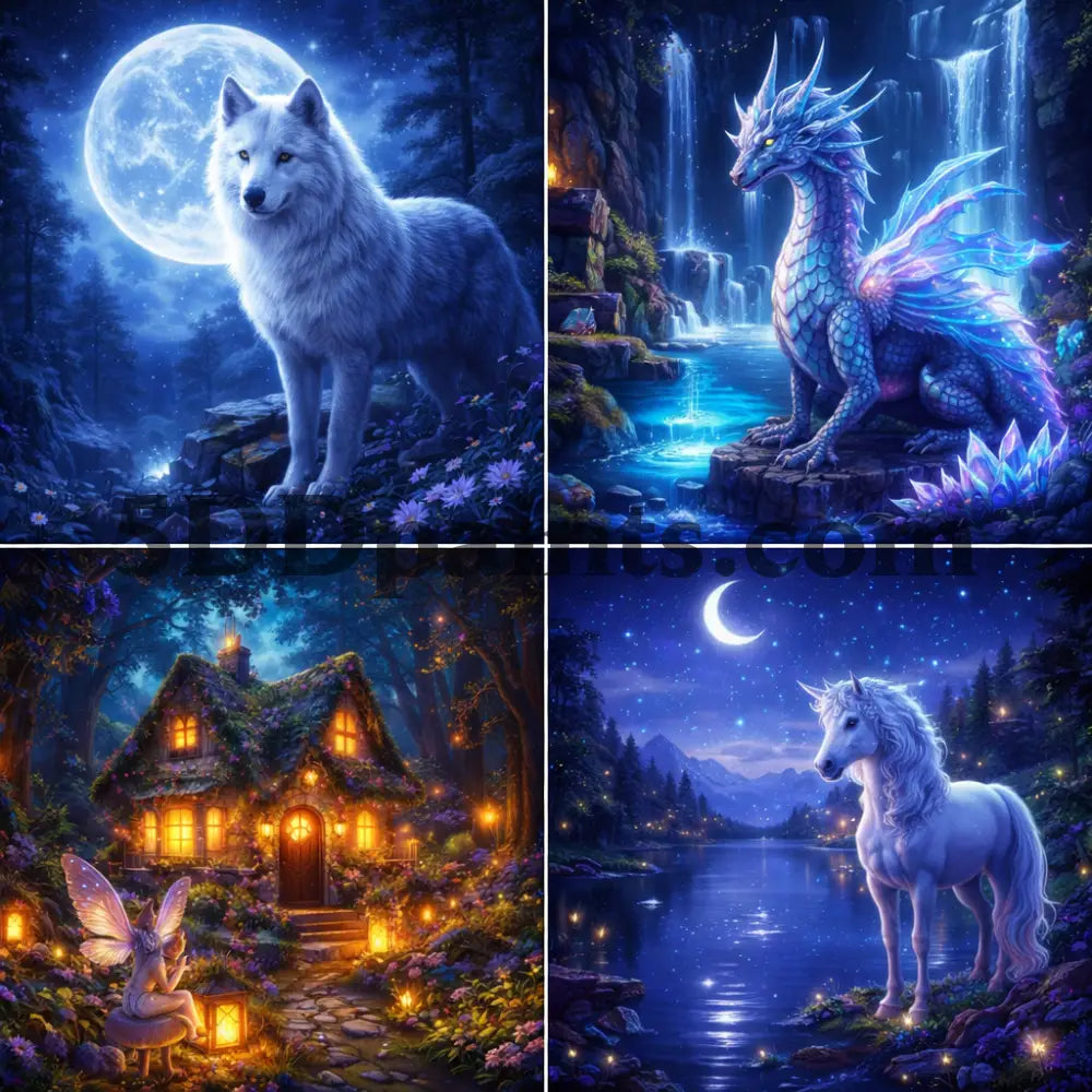 5DDPaints.com Art & Craft Kits Moonlit Legends – Enchanted Fantasy Creature Diamond Painting Collection
