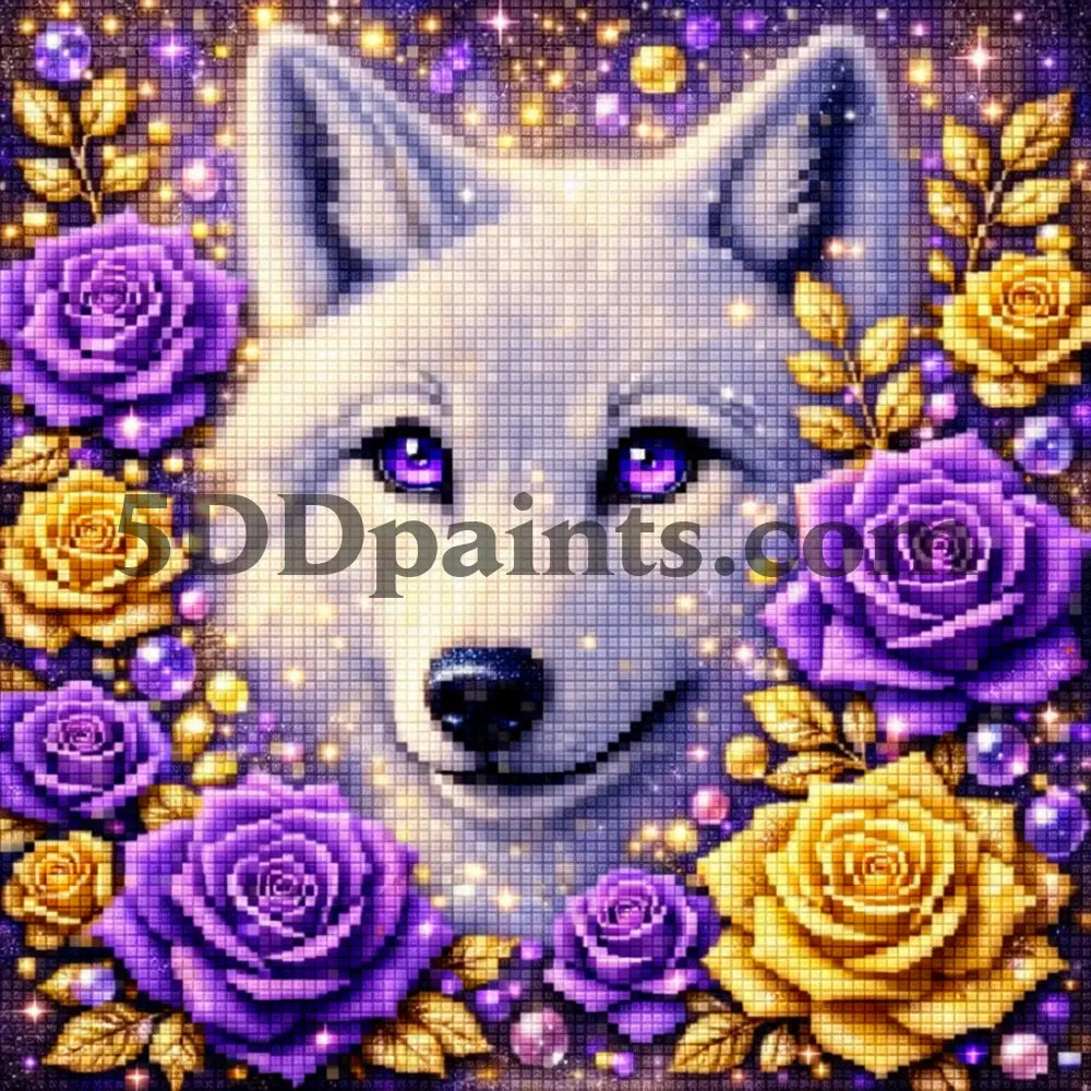5DDPaints.com arts and crafts kit Mystic Wolf & Rose Garden – Diamond Painting Kit