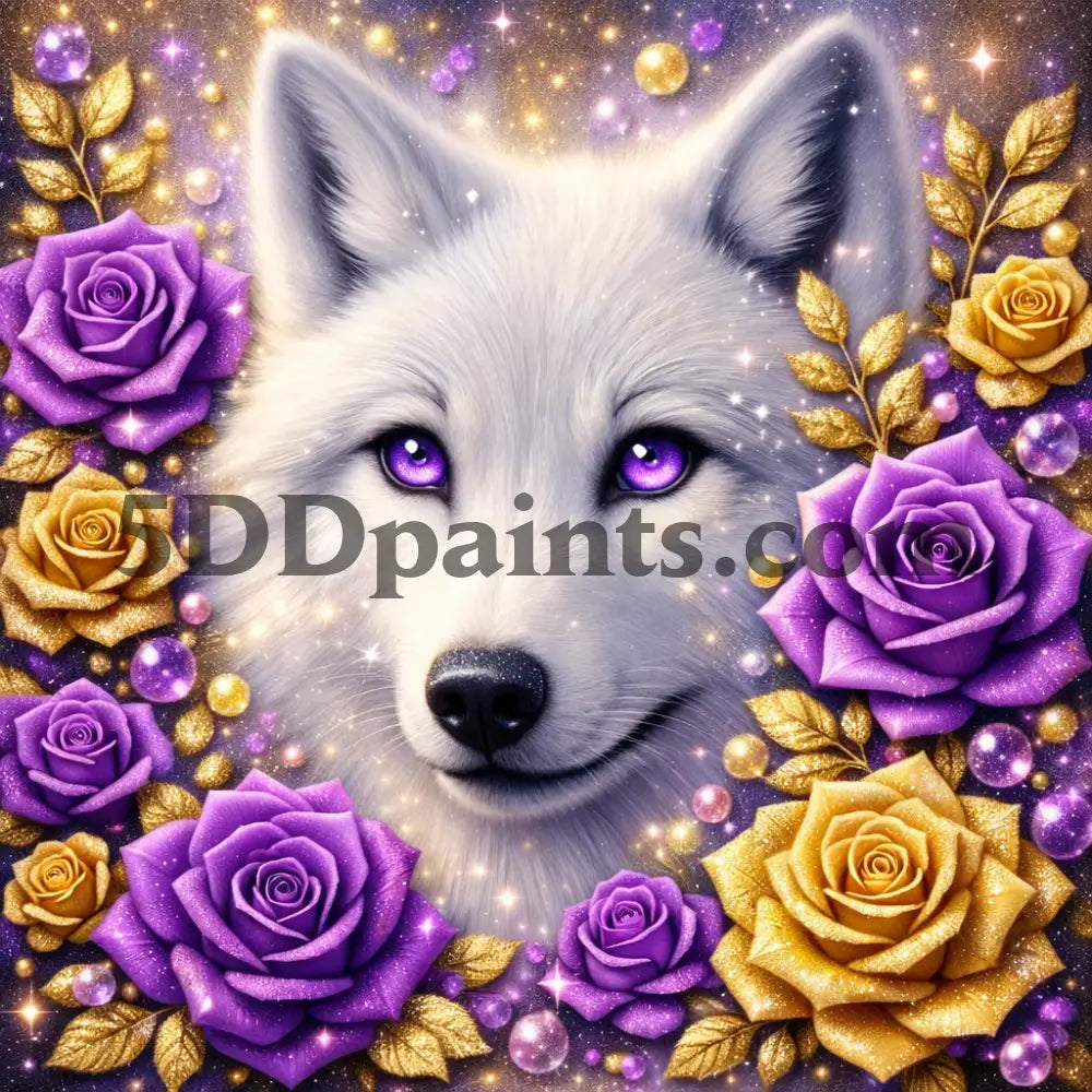 5DDPaints.com arts and crafts kit Mystic Wolf & Rose Garden – Diamond Painting Kit