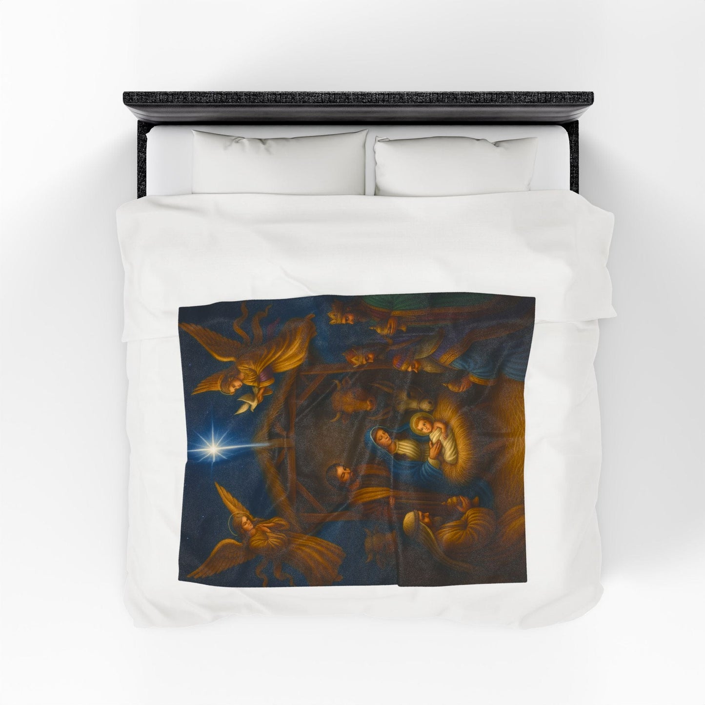 Printify All Over Prints Nativity Scene Velveteen Plush Blanket – Christmas Manger Baby Jesus Design