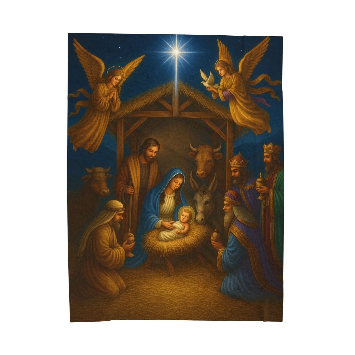 Printify All Over Prints 60" × 80" Nativity Scene Velveteen Plush Blanket – Christmas Manger Baby Jesus Design