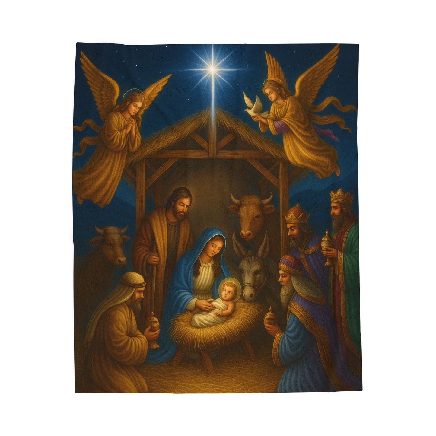 Printify All Over Prints 50" × 60" Nativity Scene Velveteen Plush Blanket – Christmas Manger Baby Jesus Design