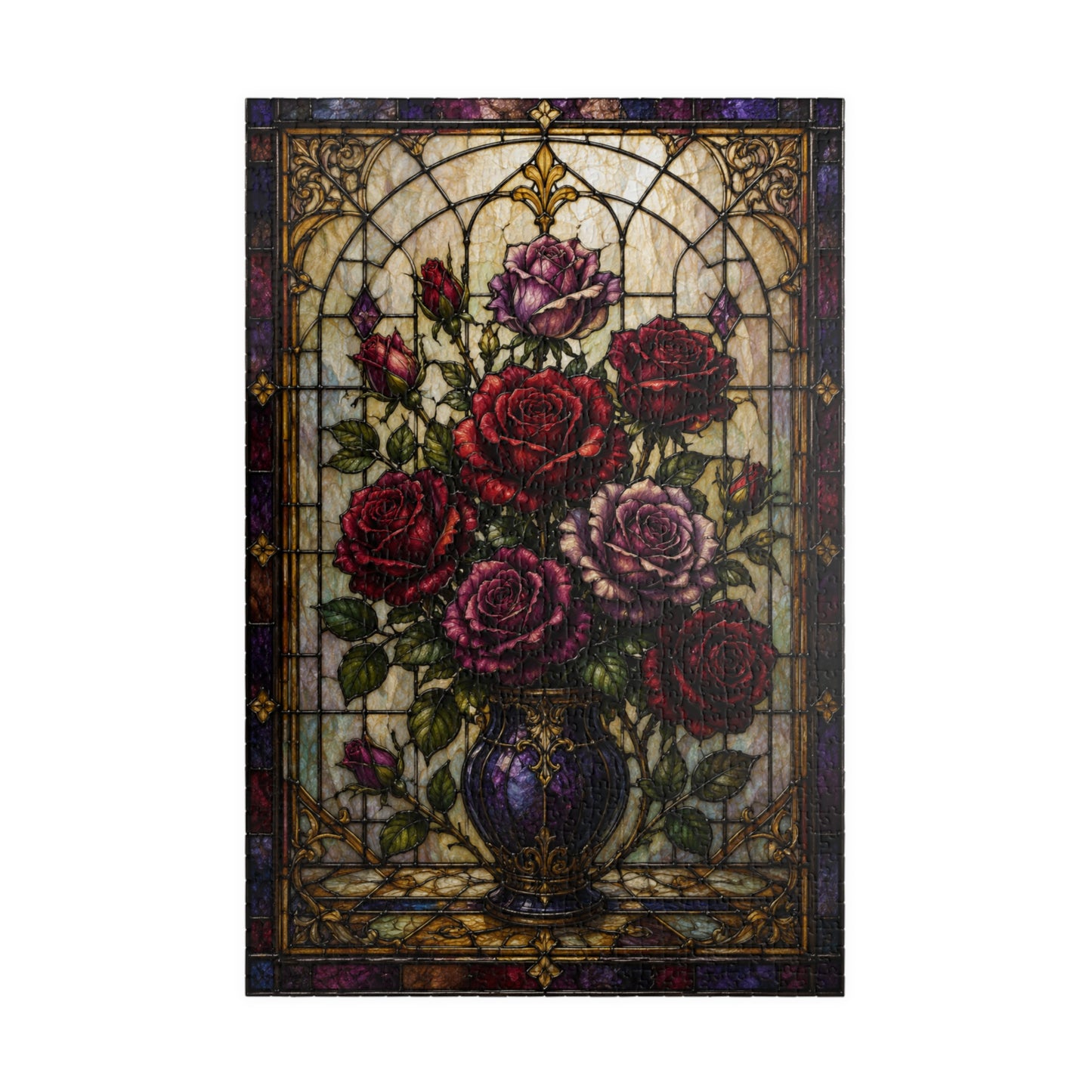 Printify Puzzle 1014 pcs (Vertical) Ornate Stained Glass Roses Jigsaw Puzzle - 1014 pcs