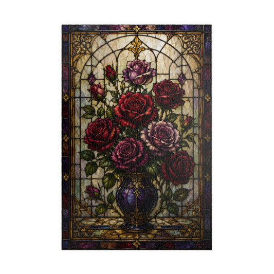 Printify Puzzle 1014 pcs (Vertical) Ornate Stained Glass Roses Jigsaw Puzzle - 1014 pcs